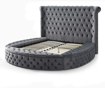 Elizabeth 107 X 101 Velvet round Storage King Bed in Gray3