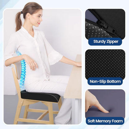 Seat Cushion, Chair Pad, Memory Foam Large Cushion | Office Chair Cushion for Tailbone Pain Relief, Non-Slip Cover, Soft Support for Office Chair, Car Seat, Airplane,Large/Black3