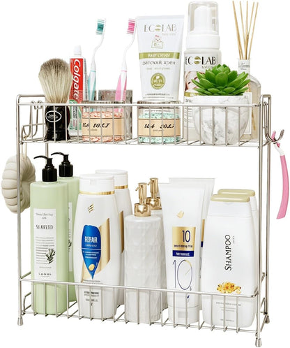 2-Tier Bathroom Storage Organizer Rack, Stainless Steel Shower Caddy, Counter and Vanity Shelf1