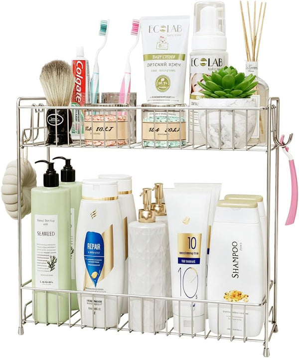 2-Tier Bathroom Storage Organizer Rack, Stainless Steel Shower Caddy, Counter and Vanity Shelf1