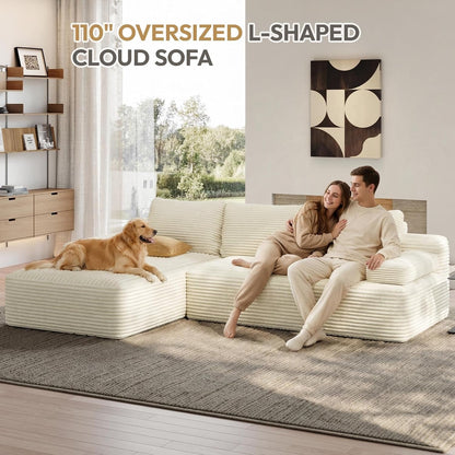 110" Sectional Sofa Boneless Couch with Chaise, Beige4
