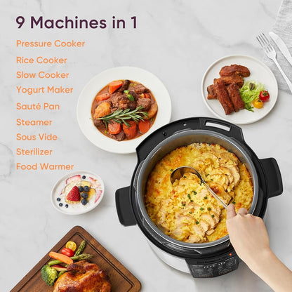 Pressure Cooker 6QT, 9-In-1, Ceramic Coating Pot, 12 Safety Features | Rice Cooker, Slow Cook, Sous Vide, Saute, Stainless Steel, 1100W, Silver3