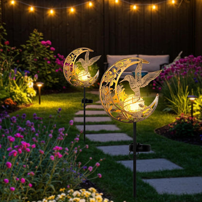 Solar Hummingbird Garden Gifts for Mom/Grandma/Women,Lights Outdoor Decor - Moon & Bird Solagardenlights Waterproof, Auto On/Off Pathway Lighting for Yard/Lawn/Patio,Thanksgiving Day2