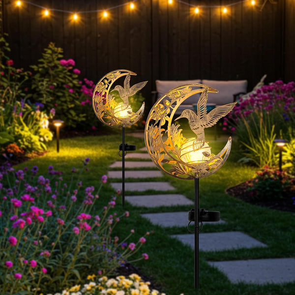 Solar Hummingbird Garden Gifts for Mom/Grandma/Women,Lights Outdoor Decor - Moon & Bird Solagardenlights Waterproof, Auto On/Off Pathway Lighting for Yard/Lawn/Patio,Thanksgiving Day2