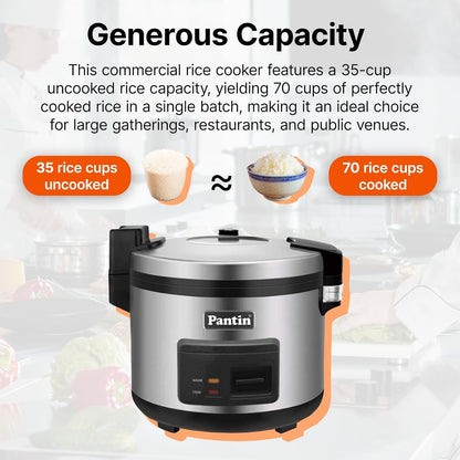 Commercial Rice Cooker & Warmer - 35 Cups Uncooked / 70 Cups Cooked, Extra Large Capacity Rice Cooker with Nonstick Inner Pot & Switch Press, 120V/1500W, ETL Listed4