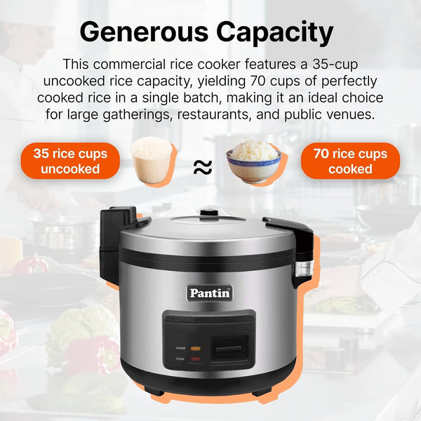 Commercial Rice Cooker & Warmer - 35 Cups Uncooked / 70 Cups Cooked, Extra Large Capacity Rice Cooker with Nonstick Inner Pot & Switch Press, 120V/1500W, ETL Listed4