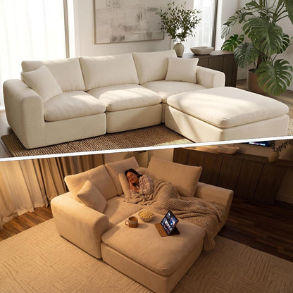 Modular Sectional Cloud Sofa, No Assembly Oversized Boneless Couch, Beige11