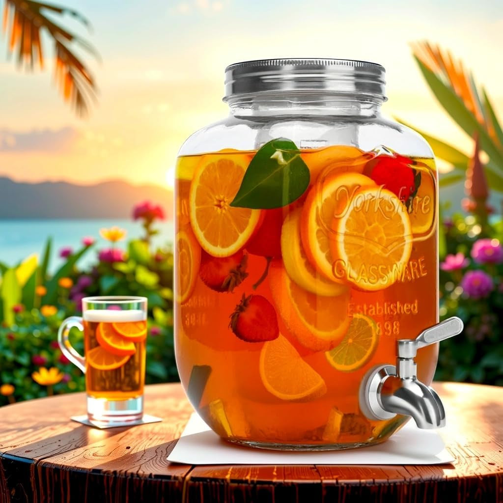 1-gallon-glass-beverage-dispenser-with-lid-stainless-steel-spigot-glass-drink-dispensers-for-parties-lemonade-dispenser-with-ice-cylinder-for-weddings-party-sun-tea-jar-water-juice-dispensers