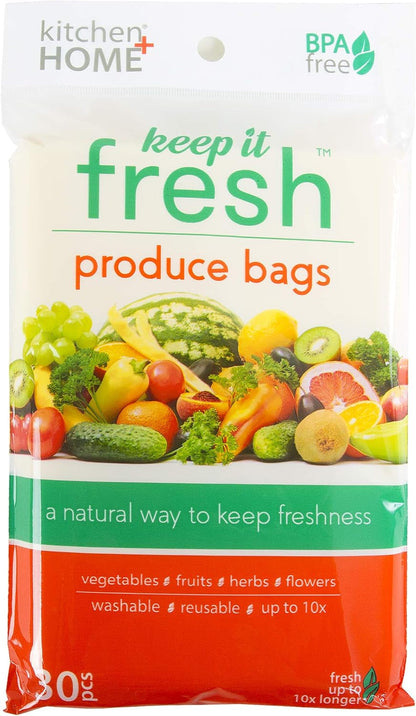 Keep It Fresh Produce Bags - 30 Reusable BPA Free Freshness Produce Bags & Twist Ties - Keeps Fruits, Veggies, and Flowers Fresher Longer1