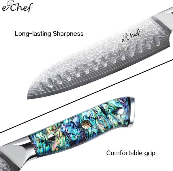 7-Inch Hand-Forged Santoku Knife, Professional Chef'S Knife, Made of VG10 Steel, Deep Sea Abalone Shell Handle, Damascus Sharp Kitchen Knife, Comes with Gift Box (7.2-Inch Santoku Knife)6