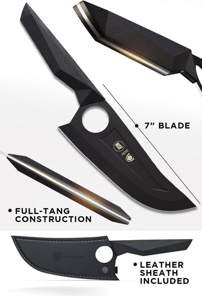 Venator Chef Knife - 7 Inch - Shadow Black Series - Razor Sharp Kitchen Knife - Black Titanium Nitride Coated - High Carbon - 7CR17MOV-X Vacuum Treated Steel - Sheath - NSF Certified7
