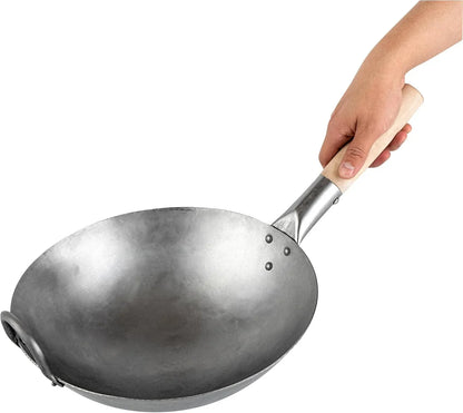 Carbon Steel Wok 1 Pack of 12 Inch Heavy-Duty Stir Fry Pan Silver Hand Hammered Wok Efficient Maneuvering Steel Helper Handle Uniform Heat Distribution Asian Cooking9