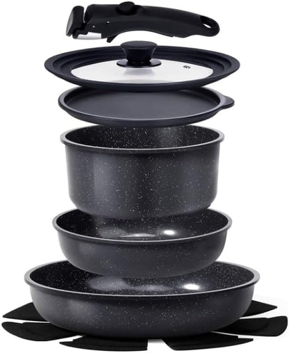 Ceramic Pots and Pans Set Non Stick, Nonstick Detachable Handle Cookware Sets, Healthy Non Toxic PFAS PFOA & PTFE Free, Dishwasher ＆Oven Safe, Induction Kitchen Pot and Pan, 8 Piece Grey1
