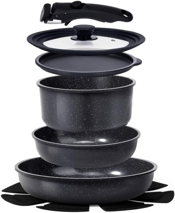 Ceramic Pots and Pans Set Non Stick, Nonstick Detachable Handle Cookware Sets, Healthy Non Toxic PFAS PFOA & PTFE Free, Dishwasher ＆Oven Safe, Induction Kitchen Pot and Pan, 8 Piece Grey1