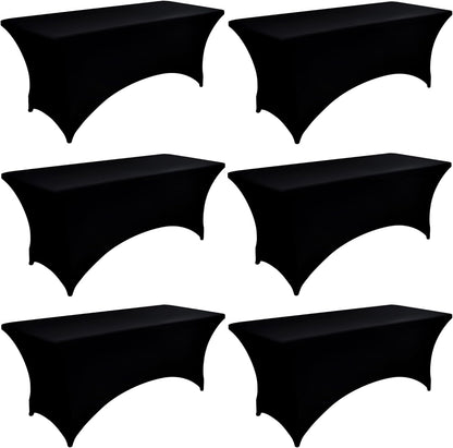6-Pack 6Ft Black Spandex Table Covers for Rectangle Standard Folding Tables - Wrinkle Resistant Stretch Tablecloths - Ultimate Fitted Table Protector for Parties, Trade Shows, Wedding1