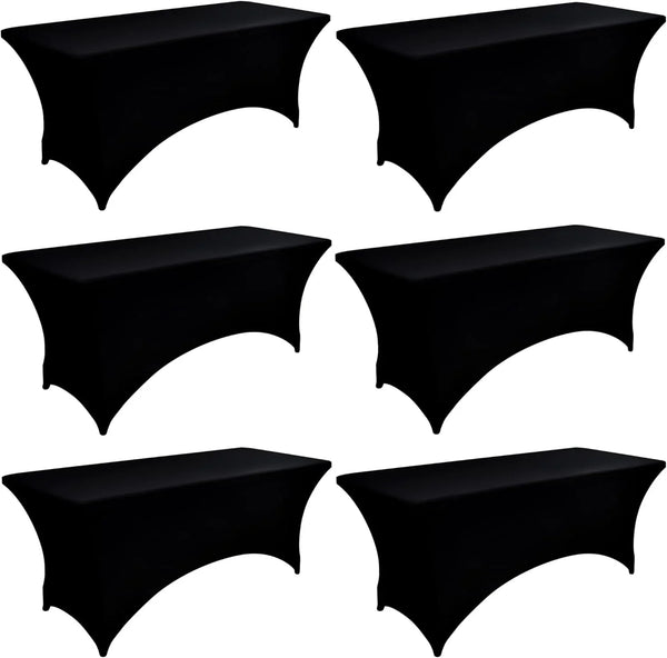 6-Pack 6Ft Black Spandex Table Covers for Rectangle Standard Folding Tables - Wrinkle Resistant Stretch Tablecloths - Ultimate Fitted Table Protector for Parties, Trade Shows, Wedding1