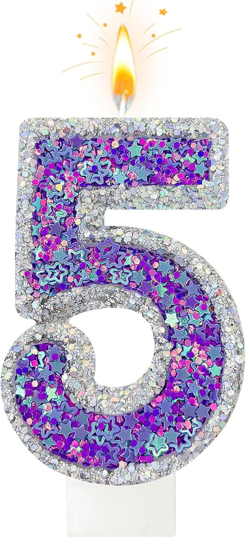 k-pop-number-5-birthday-candle-star-glitter-filled-number-candle-purple-silver-fantasy-cake-topper-for-birthday-party-decoration