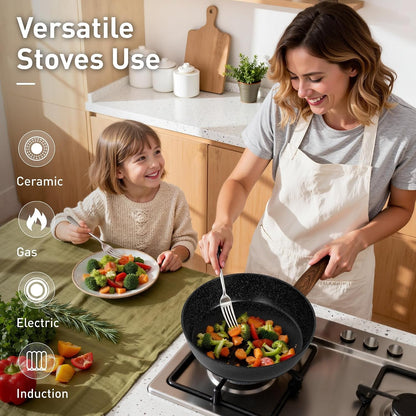 Non Stick Pots and Pans Set, 12 Piece Kitchen Cookware Sets | Granite Pans Set for Cooking, Compatible with Induction, Gas & Electric Stoves, PFOA & PFOS Free, Even Heating, Easy to Clean5