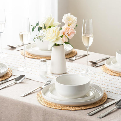 Plates and Bowls Sets, 12 Pieces Ceramic Dinnerware Set for 4, Stoneware Dishware Dishes Set, Scratch Resistant Dishes Set, Dishwasher & Microwave Safe, White8