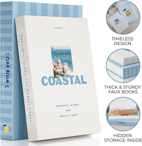 Beautiful Decorative Books - Set of 2 Coastal Boxes for Coffee Table Decor | Aesthetic Fake/Faux Books for Modern Home Decoration - Coastal Room Decor for Bookshelf or Mantel, Photo Storage/Keepsake Box6