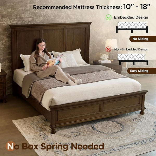Solid Wood King Bed Frame, Traditional Wooden Platform Bed5