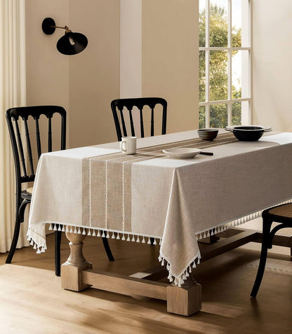 Contrast Linen Rectangle Table Cloth 52X70 Inch Brown2