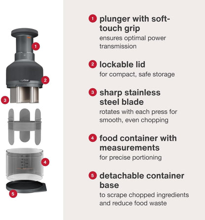 Zick Zick Classic Food Chopper - Convenient for Easy, Healthy Meal Prep - Manual Vegetable Chopper with Stainless Steel Blades - Compact & Dishwasher Safe - Zick Zick 3.0 | Manual Food Chopper, Stainless Steel Blades, Compact and Dishwasher-Safe4