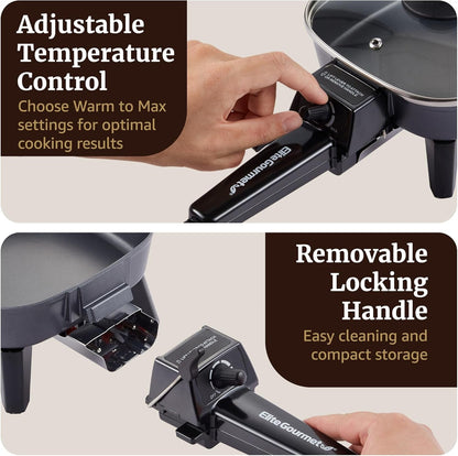 EFS059 Personal Compact Electric Skillet, 7" 600W, Black | Portable Cooker with Removable Handle, Nonstick Surface, Tempered Glass Lid, Adjustable Temperature, Rapid Heating4