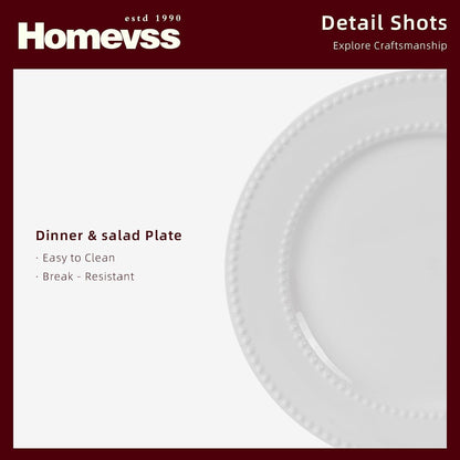 Homevss, New Bone China Dinnerware Set, Embossed Pearl Design, 16Pc Set5