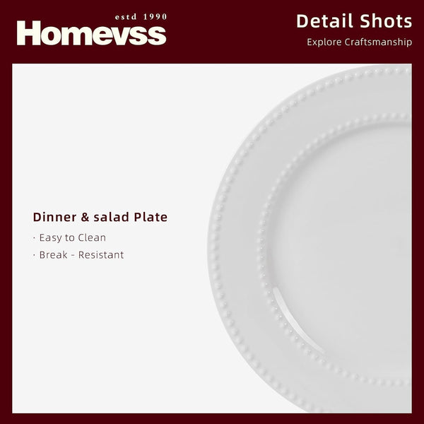 Homevss, New Bone China Dinnerware Set, Embossed Pearl Design, 16Pc Set5