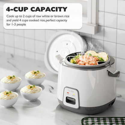 Mini Rice Cooker, 2-Cup Uncooked, 1.2L with Steamer Tray, Gray | Nonstick Coating, Steamer Tray, 1.2L Capacity for 1-2 People, for Rice, Oatmeal, Grains, Vegetables, Dorms and Travel2