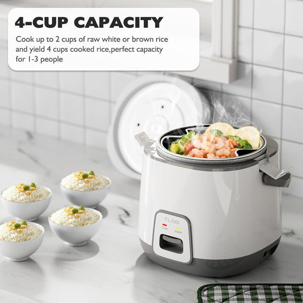Mini Rice Cooker, 2-Cup Uncooked, 1.2L with Steamer Tray, Gray | Nonstick Coating, Steamer Tray, 1.2L Capacity for 1-2 People, for Rice, Oatmeal, Grains, Vegetables, Dorms and Travel2