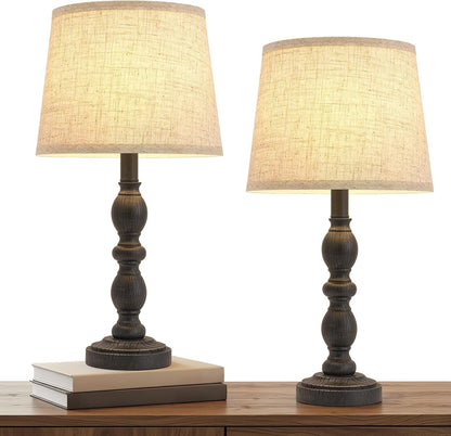 Table Lamps Set of 2, 20.5" Rustic Farmhouse Bedside Lamps with Linen Shade | Small Lamps for Nightstand, End Table, Living Room, Office, Resin Base, Vintage Style, Easy Assembly, Bulbs Not Included1