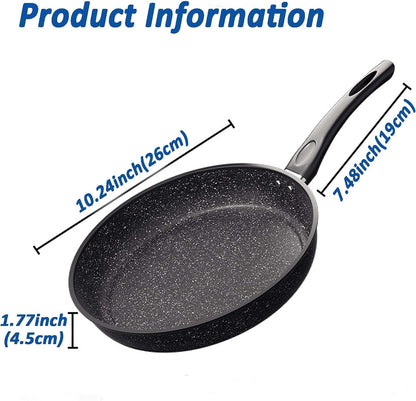 10 Inch Non-Stick Frying Pan Skillet, Egg Pan, Omelet Pan, Healthy Non-Toxic Maifan Stone Pan with Heat-Resistant Handle, Black2
