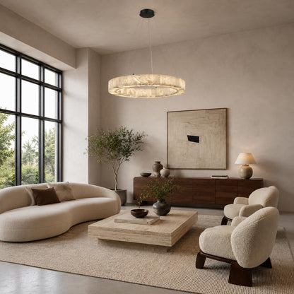 Alabaster Chandelier Spanish Natural Marble round D30In Chandeliers, Modern Living Room Chandelier, Stone Pendant Light Fixture, Dimmable Chandeliers for Dining, Entryway, Foyer, Hallway7