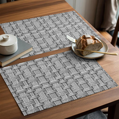 Woven Basket Placemats Set of 6 Rustic Minimalist Slate Gray Textured Weave Lattice 13X19 Inch Washable Non Slip Linen Table Mats, Placemats for Dining Table Party Kitchen Decor7