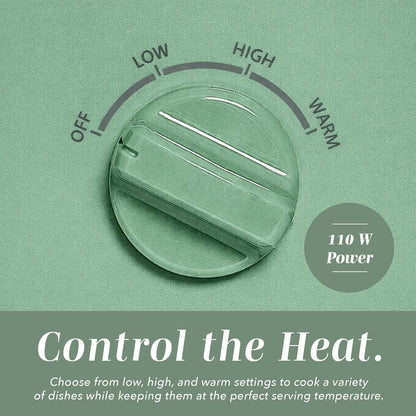 2QT Mini Electric round Slow Cooker - Adjustable Settings, Removable Stoneware Pot, Tempered Glass Lid, Dishwasher Safe, Cool-Touch Side Handles, Dark Sage4