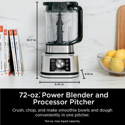Ninja Foodi Power Blender & Food Processor, 6 Functions, Silver, SS351 | Smarttorque Motor Never Stalls. 6 Functions for Smoothies, Bowls & Dough. 72-Oz Pitcher + Processor Bowl + Cups.10
