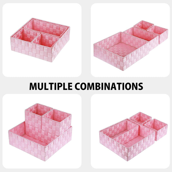 Woven Storage Baskets for Organizing, Small Baskets Cube Bin Container Tote Organizer Divider for Drawer, Closet, Shelf, Dresser, Set of 4(Pink)2