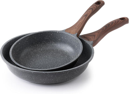 Nonstick Frying Pans, Grey(8+10 Inch) | Swiss Granite Coating, Free of PFOA&PFOS, Compatible with All Stoves Including Induction Cooktops, Easy to Clean1