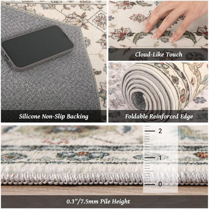 Washable 8X10 Area Rugs for Living Room Bedroom, Beige/Multi6