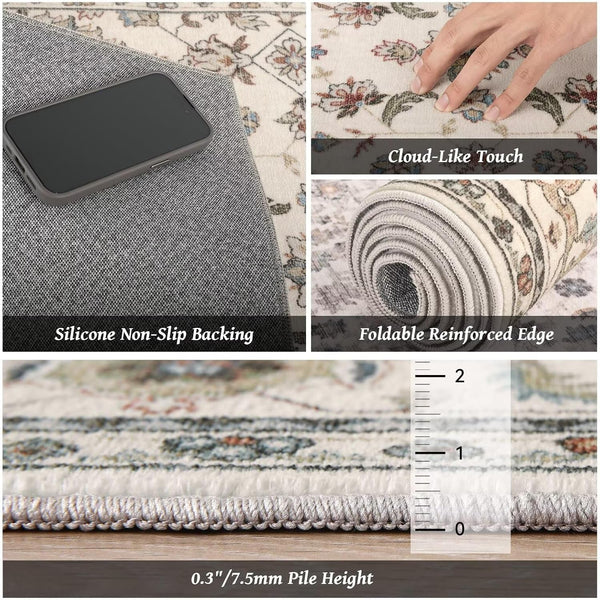 Washable 8X10 Area Rugs for Living Room Bedroom, Beige/Multi6