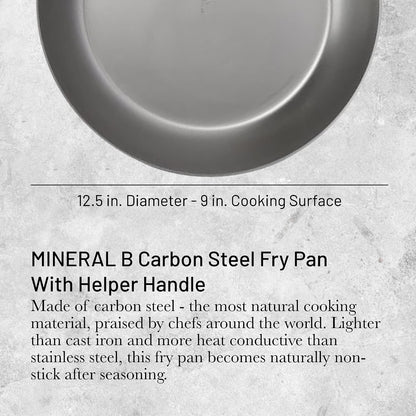 MINERAL B Pro Carbon Steel Country Fry Pan with Helper Handle - 12.5” Diameter, 9” Cooking Surface - Ideal for Sauteing, Simmering, Frying - Naturally Non-Stick Finish - Made in France2