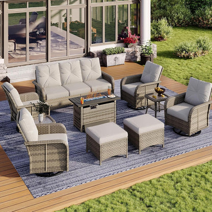 10-Piece Wicker Rattan Patio Furniture Set with 44" Fire Pit Table1