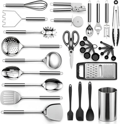 Stainless Steel Cooking Utensils Set, 31 PCS Metal Kitchen Utensils1