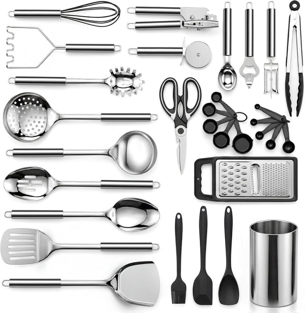Stainless Steel Cooking Utensils Set, 31 PCS Metal Kitchen Utensils1