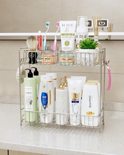 2-Tier Bathroom Storage Organizer Rack, Stainless Steel Shower Caddy, Counter and Vanity Shelf3