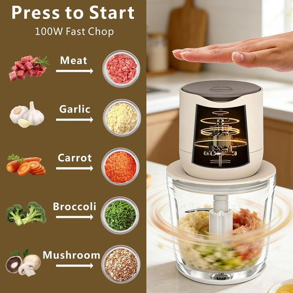600Ml Glass Cordless Food Chopper, Wireless Food Processor W/ 3 Sharp Blade | USB-C Rechargeable Battery Powerful Motor, Small Garlic Vegetable Chopper, Electric Meat Blender Grinder, Portable Mini Mixer4