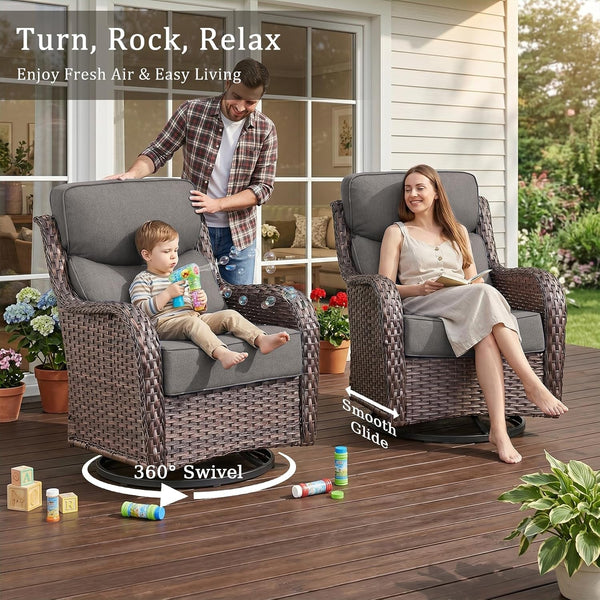 Luxury High Back Outdoor Furniture with 6-Inch Thick Cushions, Patio Furniture Set with Swivel Chairs, 6 PCS Wicker Conversation Set for Porch, Balcony, Deck and Yard3