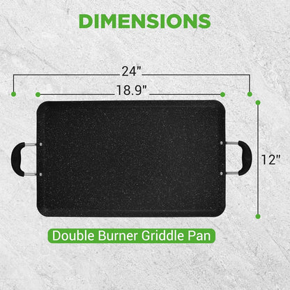 Double Burner Griddle, Non-Stick Stove Top Griddle for Gas Stove, Dishwasher Safe, Heatproof Bakelite Handles, Even Heat Distribution, PFOA & PFOS Free, 20” X 12” X 0.8” Inch (Black)6